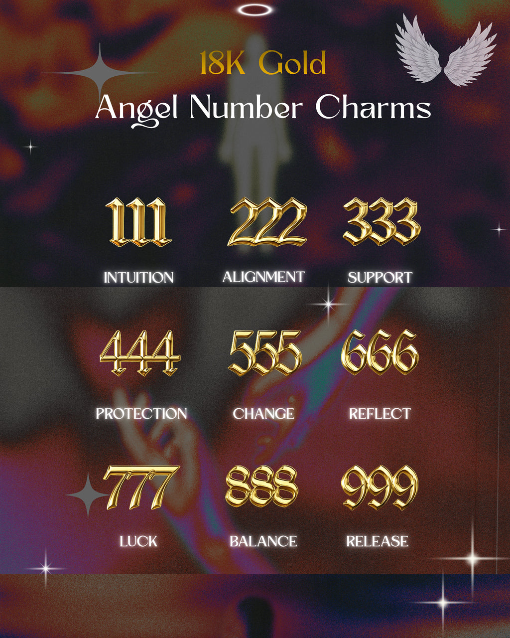 18k Gold Angel Number Tooth Charms